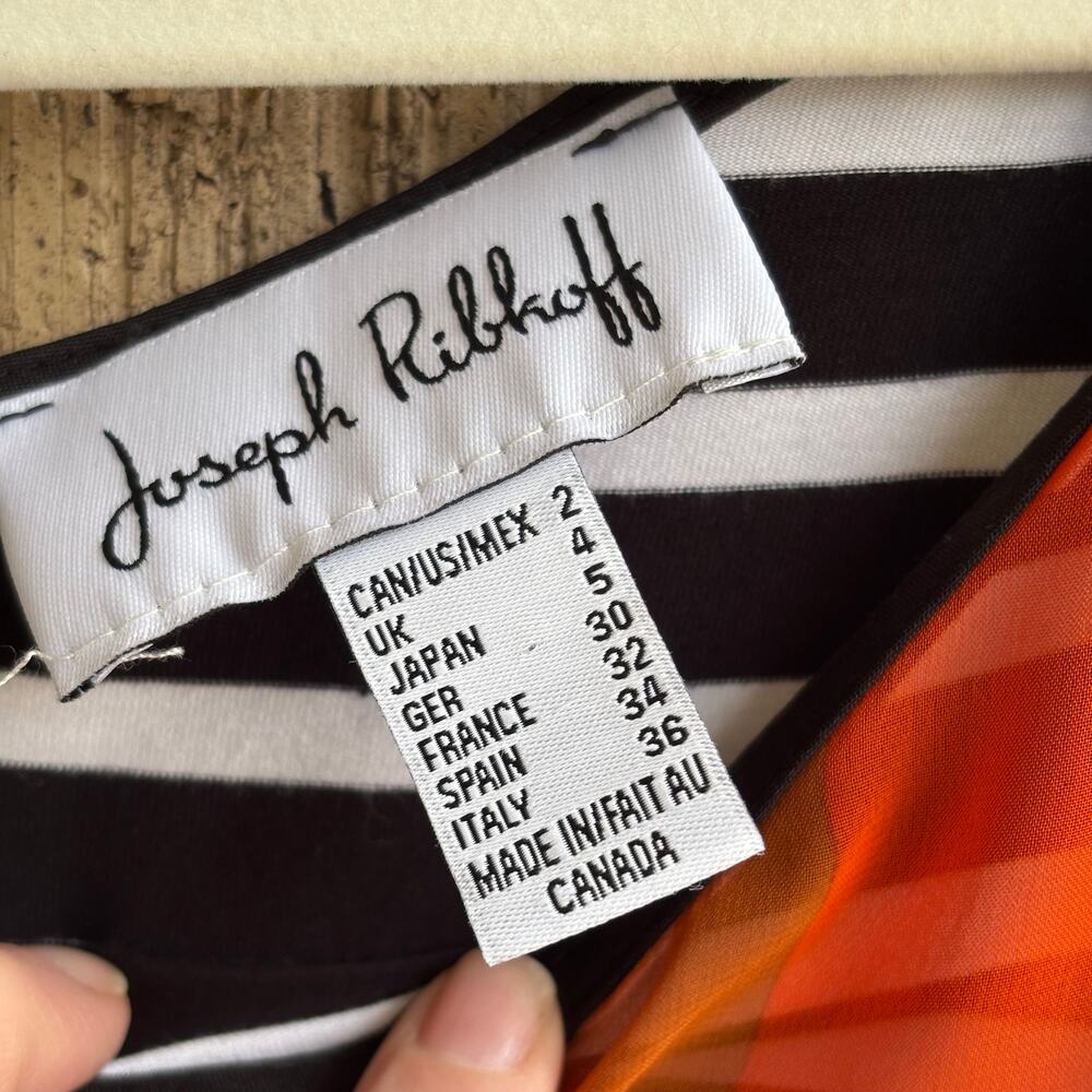 Joseph Ribkoff Asymmetrical One Shoulder Top Abstract Stripe Sheer Overlay Sz2 - Picture 7 of 9